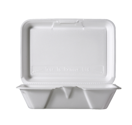 A foam to-go food container
