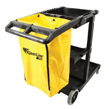 A yellow KleenLine Pro janitor's cart