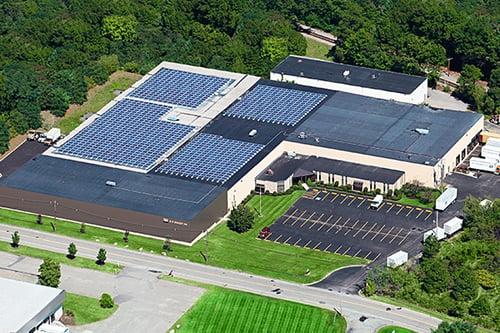 HT Berry Headquarter with solar panels on the roof - aerial shot