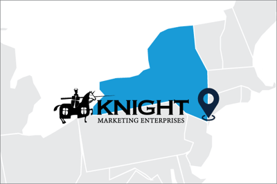 US map showing NY where Knight Marketing resides with a legend