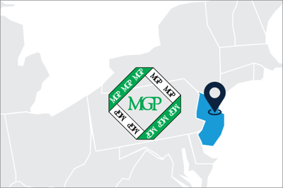 A US map showing NJ with Mooney-General logo with legend