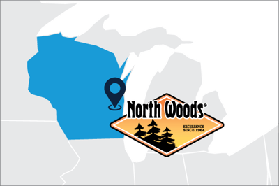 A US map showing WI where North Woods is located.