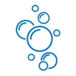 An icon of multiple bubbles in different sizes outlined in blue