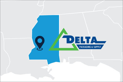 US map with MS in blue with Delta Packaging logo and legend of marking its location
