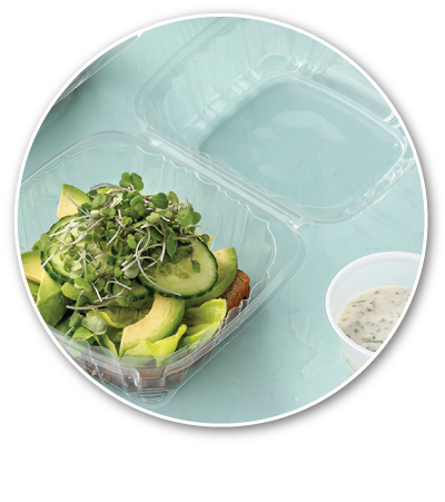 hinged lid container with salad - clear