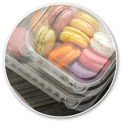 clear container with macaroons